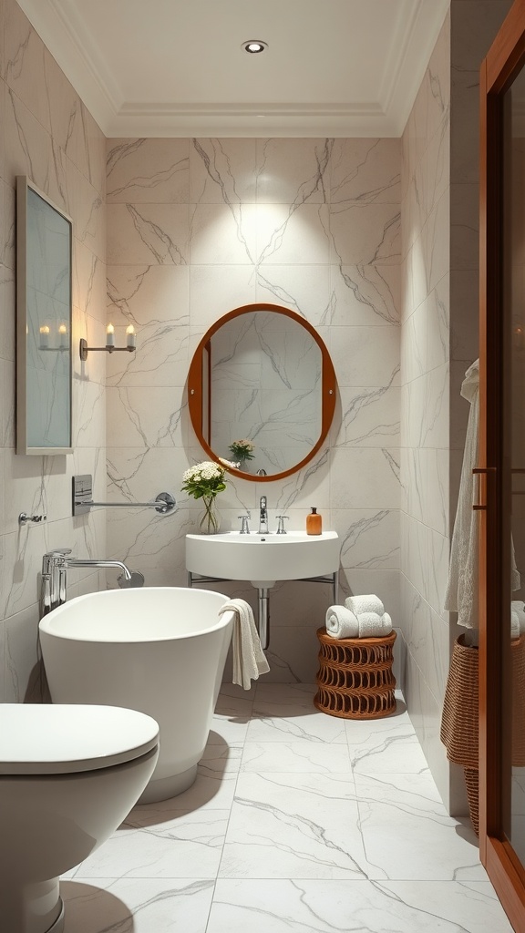 A small bathroom featuring a spa-like atmosphere with modern fixtures and soothing colors.